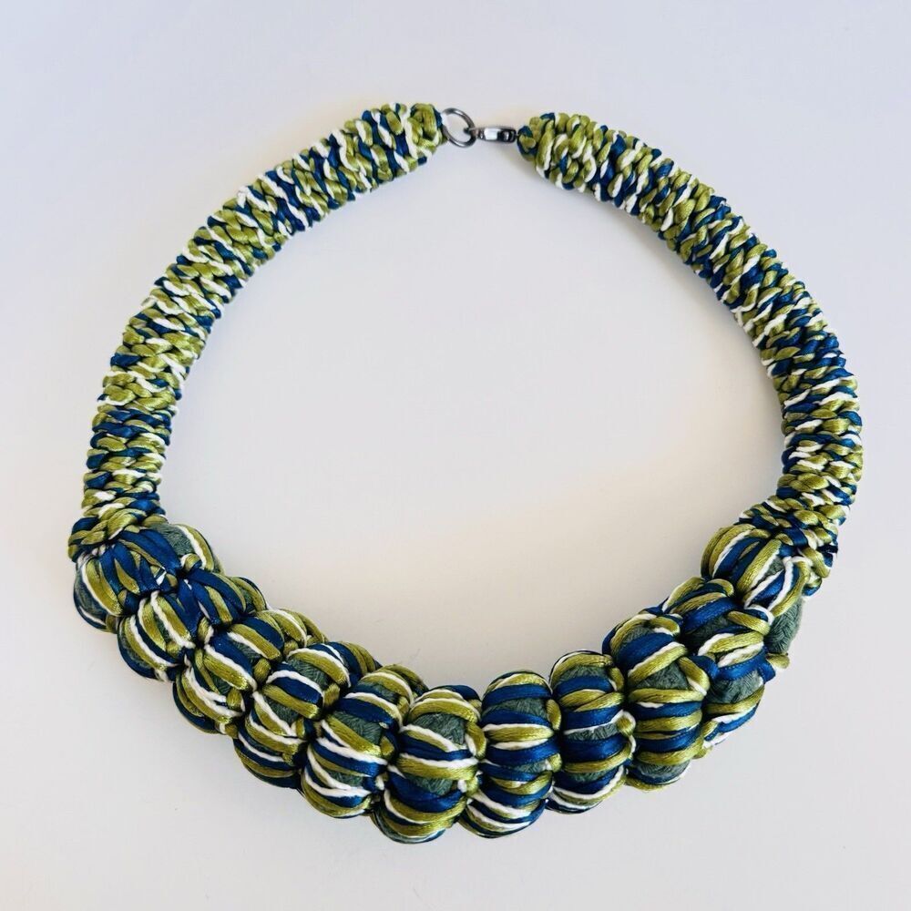 Catarina Mina Cloud Necklace Cotton Rope Satin Threads Forest Green Handmade